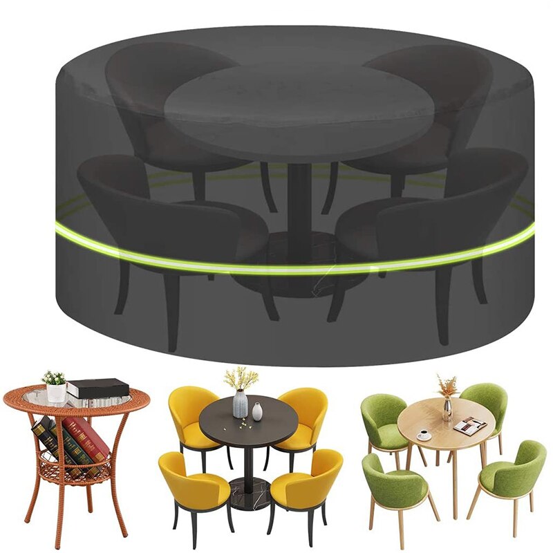 Garden Furniture Dust Cover Waterproof Round Garden Table Cover, Terrace Furniture Cover with Reflective Tape