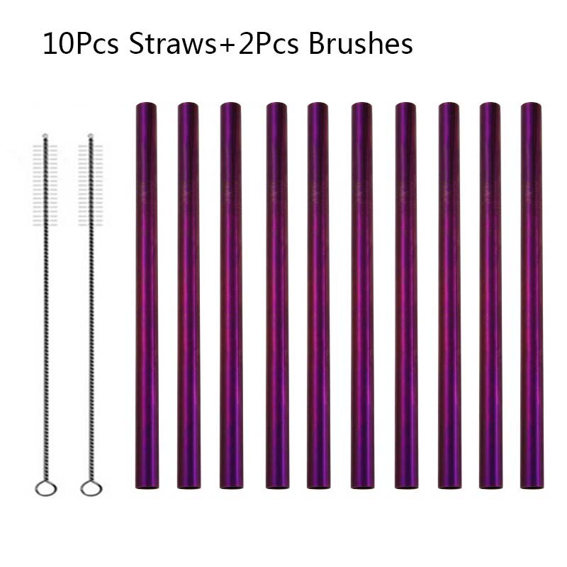 5/10pcs 304 Stainless Steel Straws Bubble Tea Diameter 12mm Reusable Drinking Straw Milk Tea Rainbow Metal Straws: 10pcs Purple
