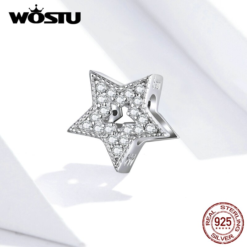 WOSTU éblouissant Zircon étoile breloques 925 en argent Sterling brillant étoile perle pendentif ajustement Original Bracelet bijoux de mariage CTC210