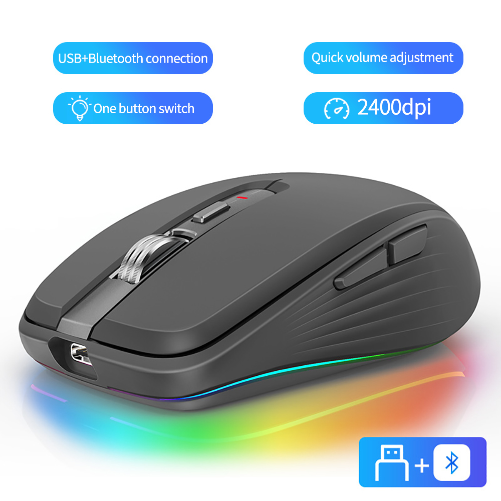 Mouse Wireless Ricaricabile Bluetooth 5.1 E 2.4G: Silenzioso, Ergonomico, Con LED, Ottico, Per Gaming E Ufficio - 4