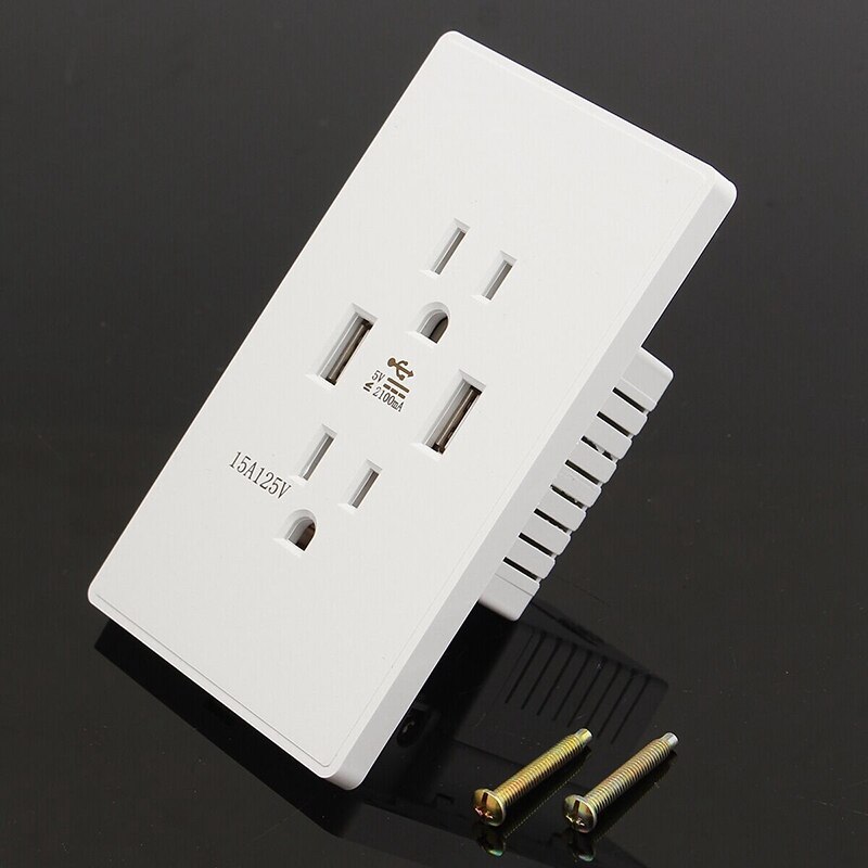 American Standard Wall Power Socket Outlet with 2Usb Ports for Phone Charging Ac 110-250V 15A Double Us Plug Household