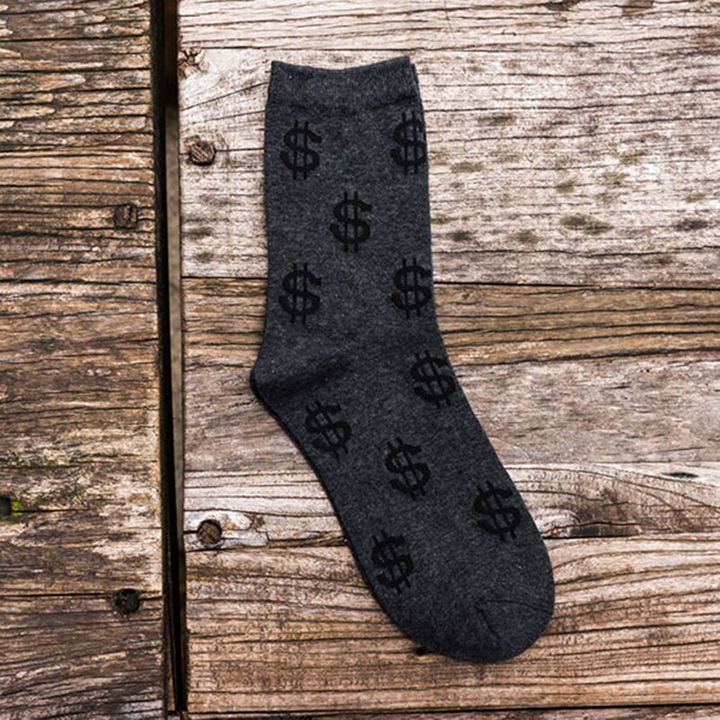 Calcetines con estampado de símbolo de dólar para hombre, medias cómodas, transpirables, absorben el sudor, antideslizantes, medias de media longitud, 5 pares, novedad, primavera y otoño: E dark grey