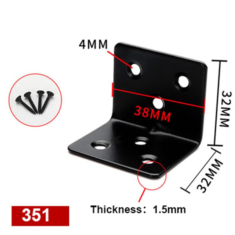 L Shape Black Stainless Steel Angle Fixed Furniture Corner Bracket Furniture Accessories Cabinet Right Angle Connector: 351