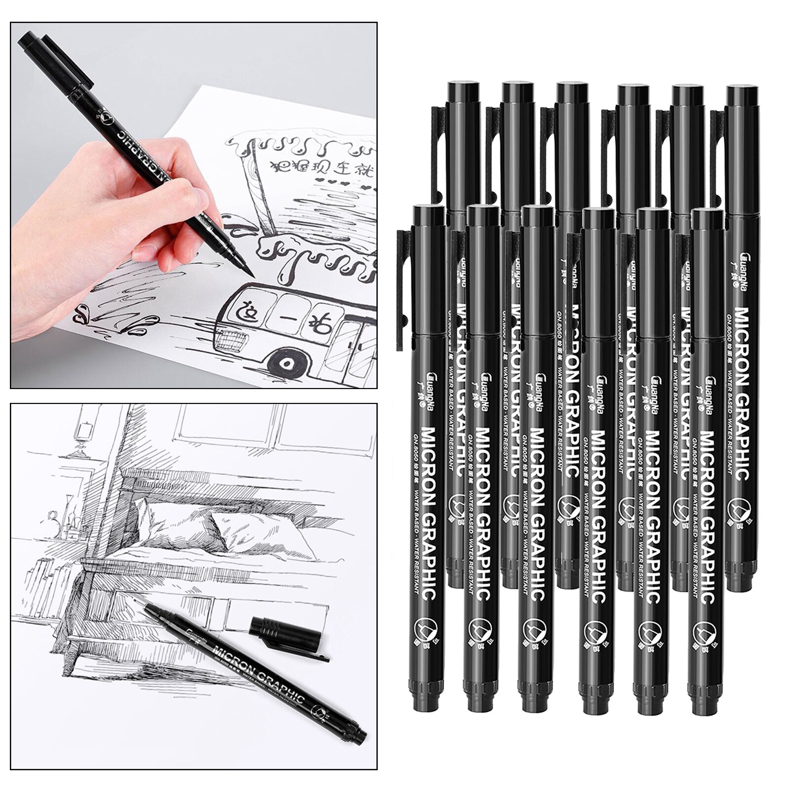 Fineliner Pen|Drawing Pens Black Ink Fineliner Pens|Waterproof Archival Ink,|Hand Drawing|Building Sketch
