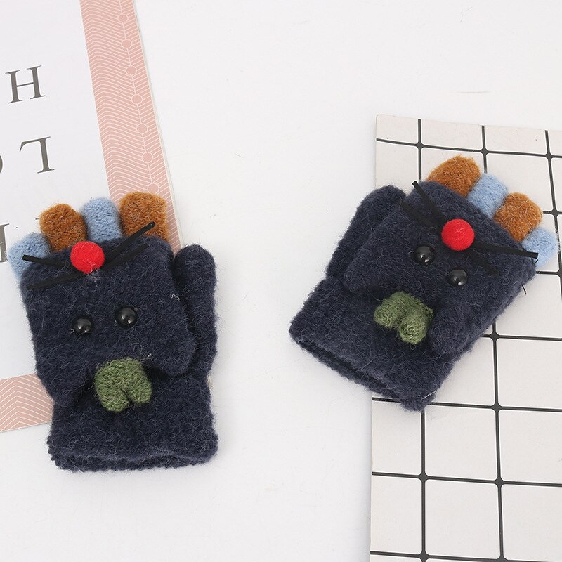 Kids Winter Warm Handschoenen Baby Wanten Leuke Cartoon Vingerloze Handschoenen Gebreide Flip Half Vinger Wanten Jongens Meisjes Kerstcadeaus: F