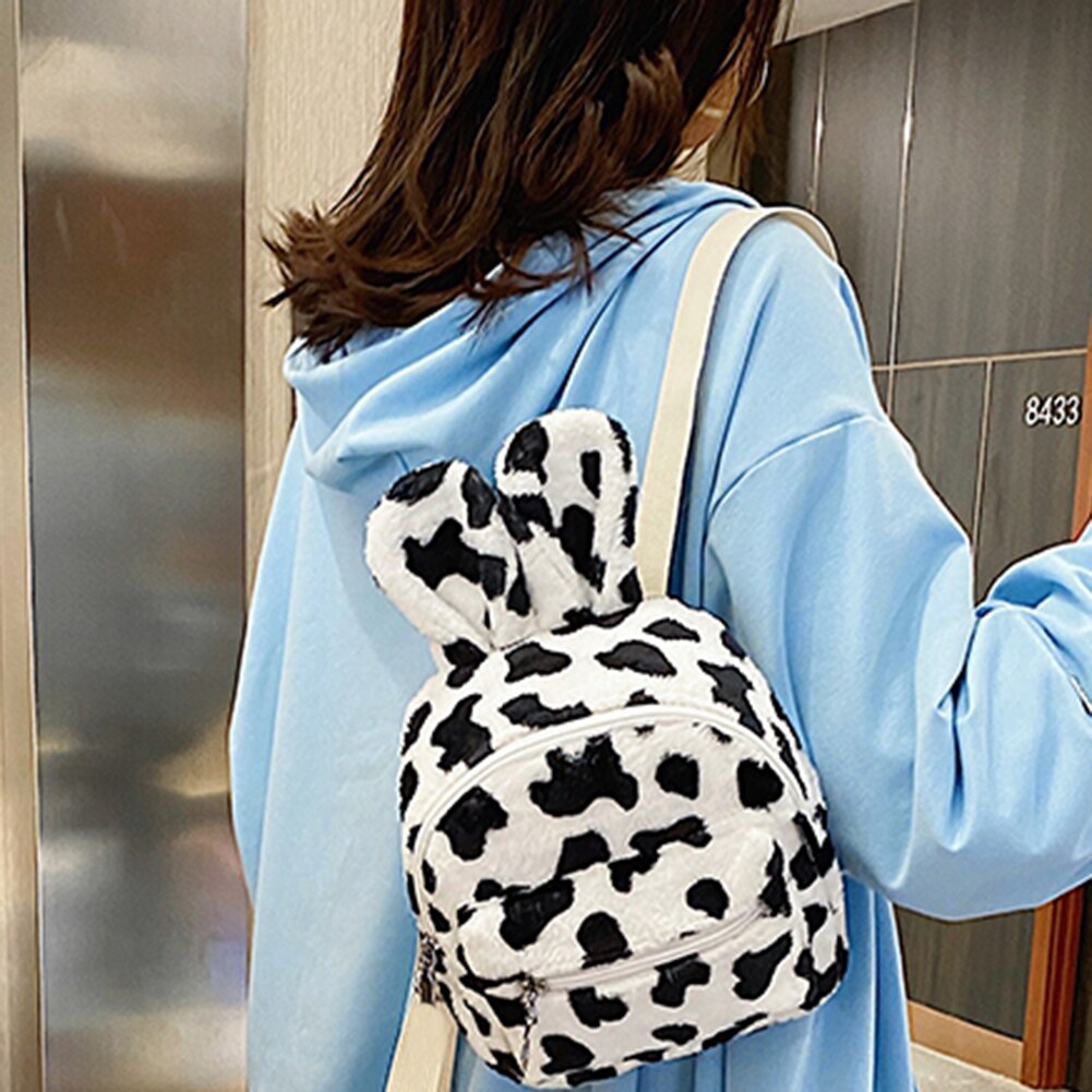 Leuke Oren Konijn Vrouwen Rugzak Casual Pluche School Schoudertas Dier Koe Zebra Patroon Reizen Rugzak Lady Meisjes Bagpack