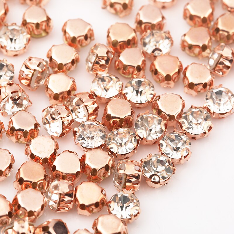 RESEN 6mm 100pcs Naaien Klauw Strass Rose Gold Base Glas Naaien Accessoires Stones 3D Naaien Voorkomen Krassen trouwjurk