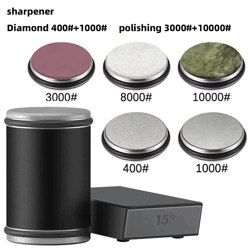 Rolling Knife Sharpener Magnetic Knife Holder Diamond Sharpening Stone with15and20 Degrees Angle Roller Kitchen Accessory set: MULTI