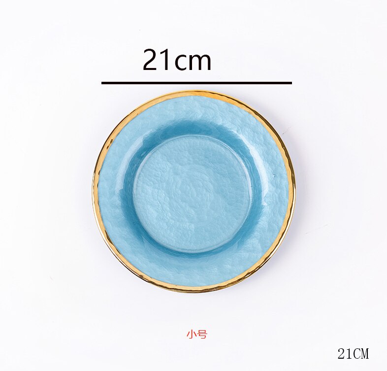 Luxury Lake Blue Glass Dinner Plate Modern Phnom Penh Glass Dinnerware Set For Wedding Banquet Round Plates Home Decor Supplies: 6