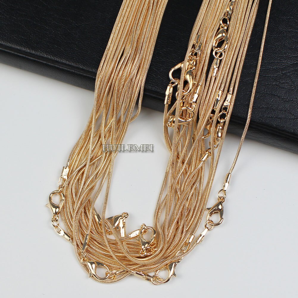 10 unids/lote KC oro Color 1,2mm cadena víbora Collar para mujeres 16 "18" 20 "24" joyería collar cadenas