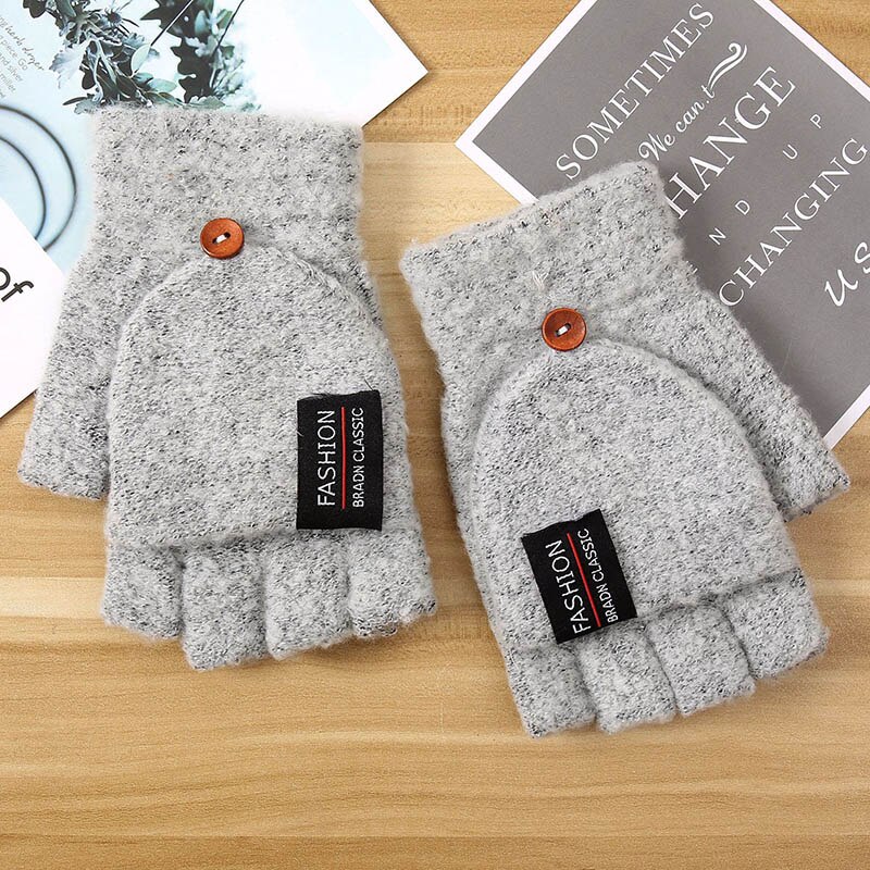 Guantes de invierno de lana acrílica para hombre, manoplas masculinas de felpa gruesas, de punto Jacquard, cálidos, con solapa de medio dedo, para escribir con pantalla táctil, J8