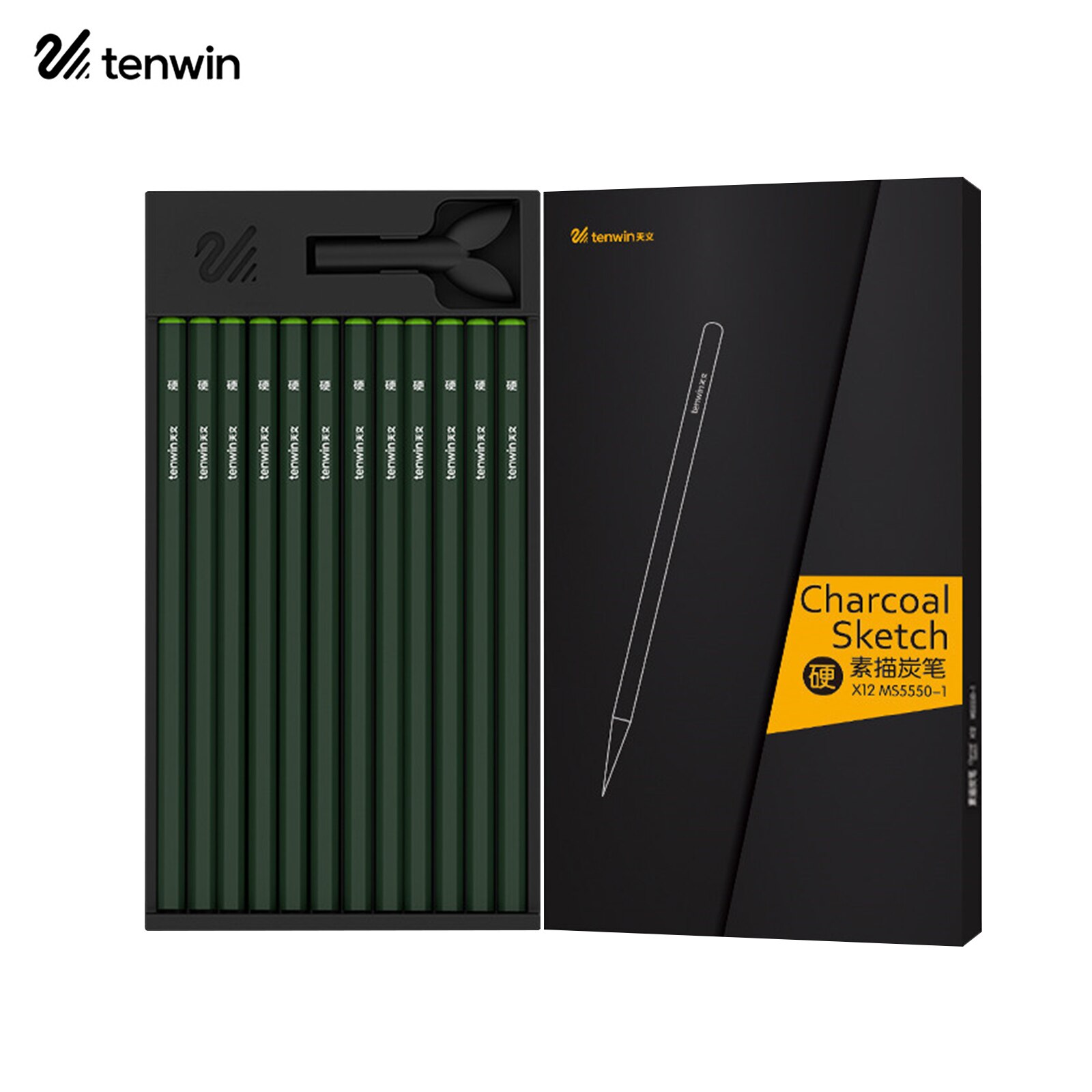 tenwin 12pcs Charcoal Pencils Set Sketching Pencils Soft Charcoal Pencils for Drawing Sketching Shading for Artists