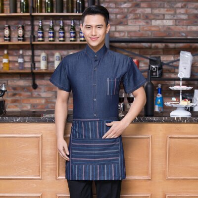 neue Hotel kellner Denim einheitliche westlichen speisen Restaurant arbeit Kleidung konditorei Server arbeitskleidung Uniform: Blau Männer / XL