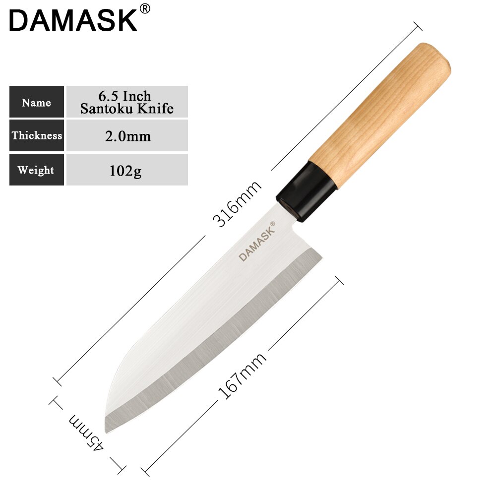 Damask køkkenkniv rustfrit stål knive sæt træskaft ultra skarp sashimi santoku chop kokkekniv madlavningstilbehør: 4.5 tommer santoku