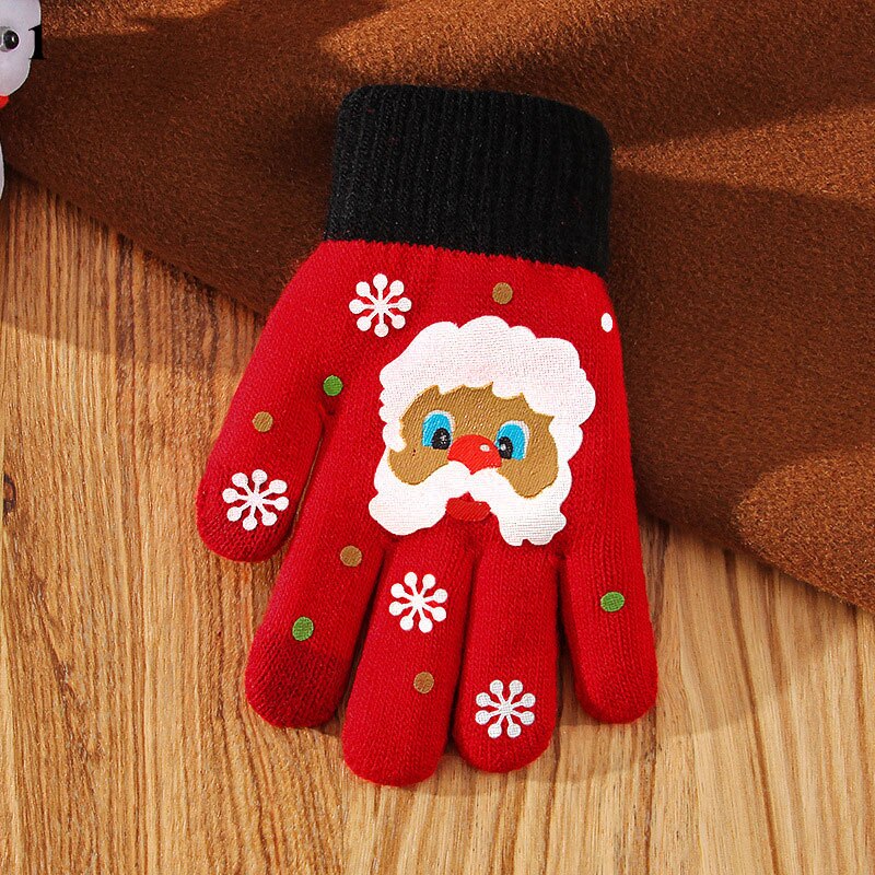 Guantes con estampado de Papá Noel para hombre y mujer, guantes de lana con estampado de dibujos animados, para estudiantes al aire libre, 1 par: 1