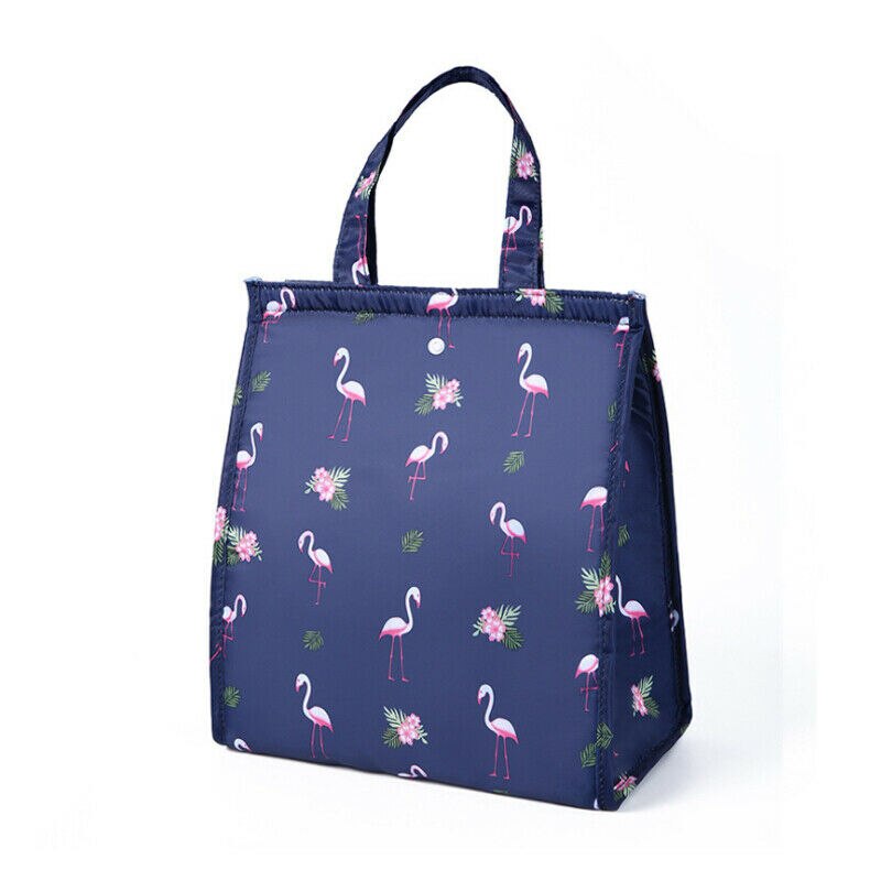 Bolsa térmica de lona con aislamiento térmico Unisex, bolso de almacenamiento de alimentos portátil con estampado Floral de dibujos animados, Oxford: Dark Blue