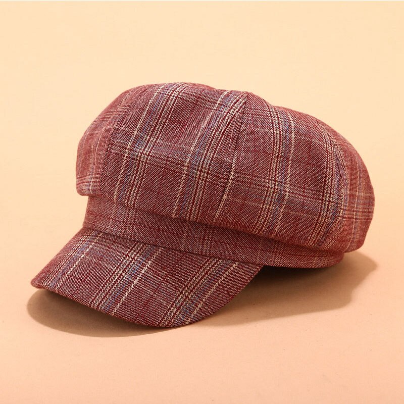 Retro Vintage gorro octogonal cap mujer pintor cap tendencia boina sombrero años 90 chicas retro británica rejilla Plaid Color: Rust red