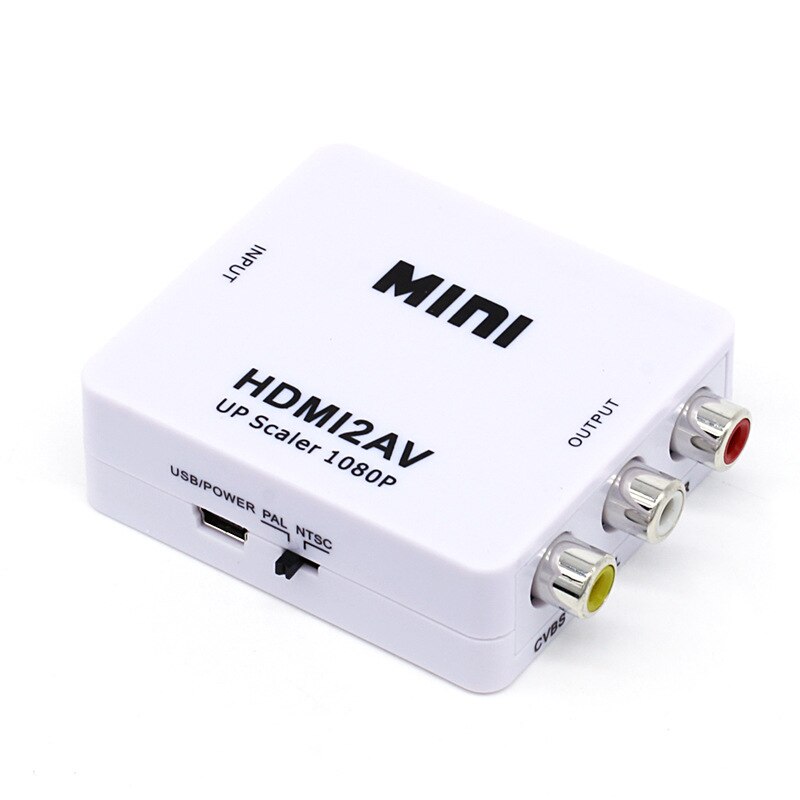 Hdmi til av scaler adapter hd video omformer eske hdmi til rca av / cvsb l / r video 1080p hdmi 2av Brukerstøtte ntsc kompis: Hvit