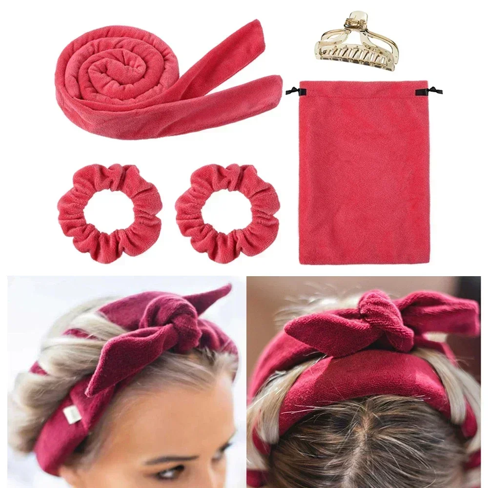 Diadema con varilla rizadora sin calor, cinta para rizadores de pelo sin calor, rulos de pelo perezosos, rizos de seda, diadema suave para dormir, herramientas de peinado