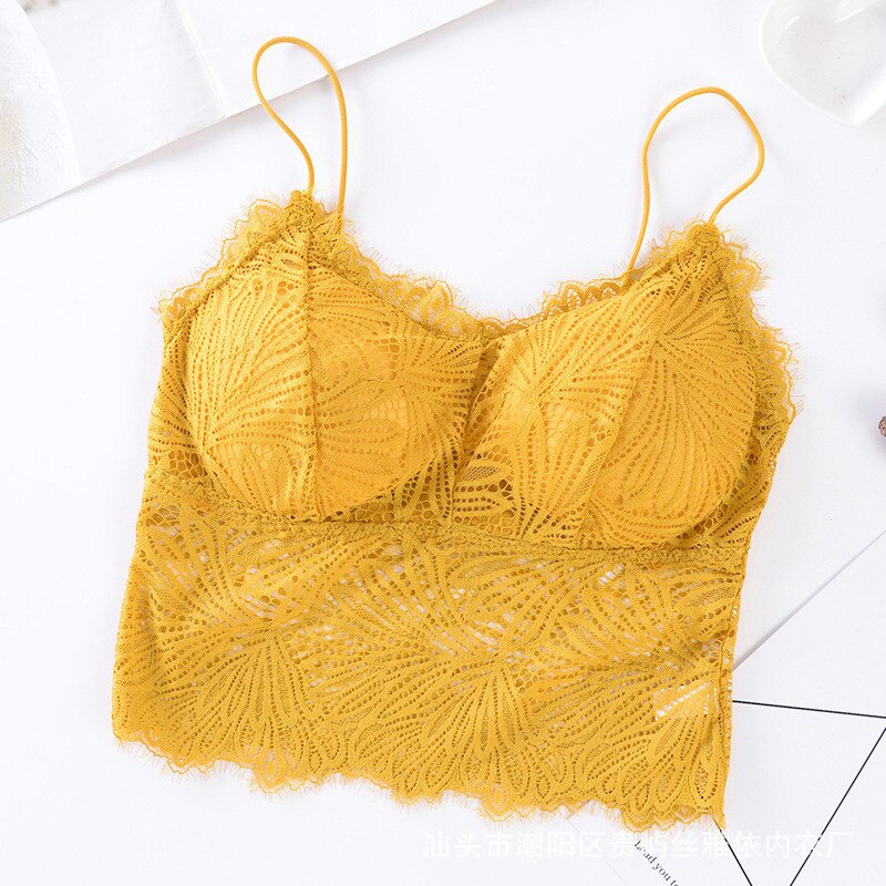 Blonde bh bandeau top til kvinder strop tank bralette sexet lingeri kvindelig trådløst undertøj dame blonde polstret camisole crop top: Gul