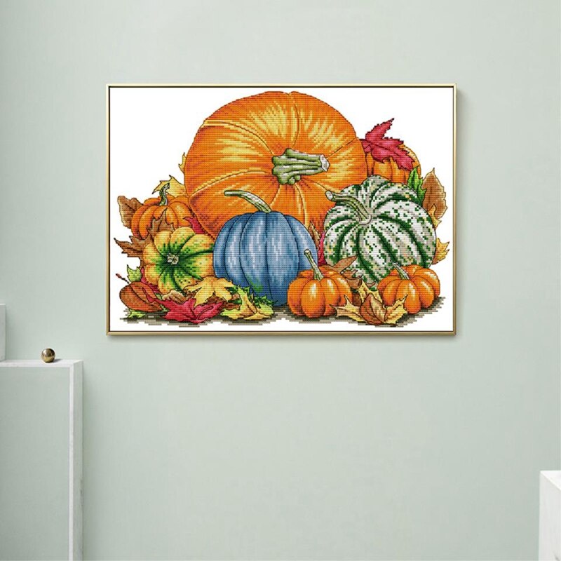Cross Stitch Stamped Kits 14CT Printed Embroidery Cloth Needlepoint Kits Easy Patterns For Pumpkin