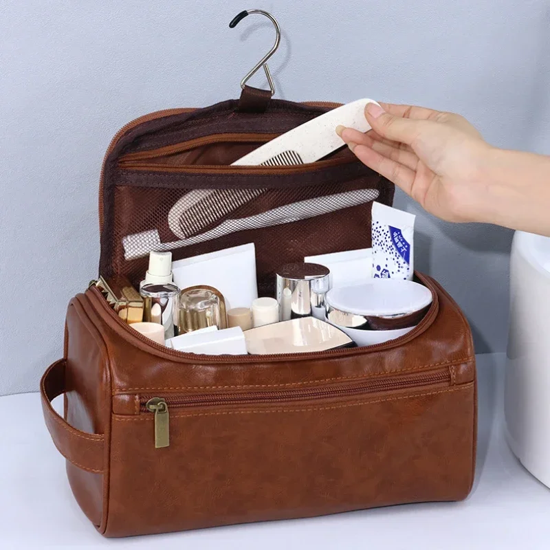 Mannen Vintage Luxe Toilettas Reizen Noodzakelijk Zakelijk Cosmetische Make-up Cases Mannelijke Hangende Organizer Waszakken
