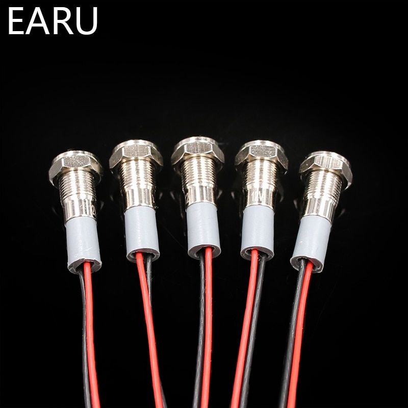 6mm IP67 Waterproof LED Metal Warning Indicator Light Pilot Signal Lamp + wire 3V 5V 6V 12V 24V 110V 220v Red Yellow Blue Green