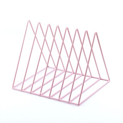 1 Pc Nordic Metal Bookends Shelf Holder Triangle 9 Grid Wrought Iron Desktop Storage Rack Bookshelf File Magazine Rack Organizer: E