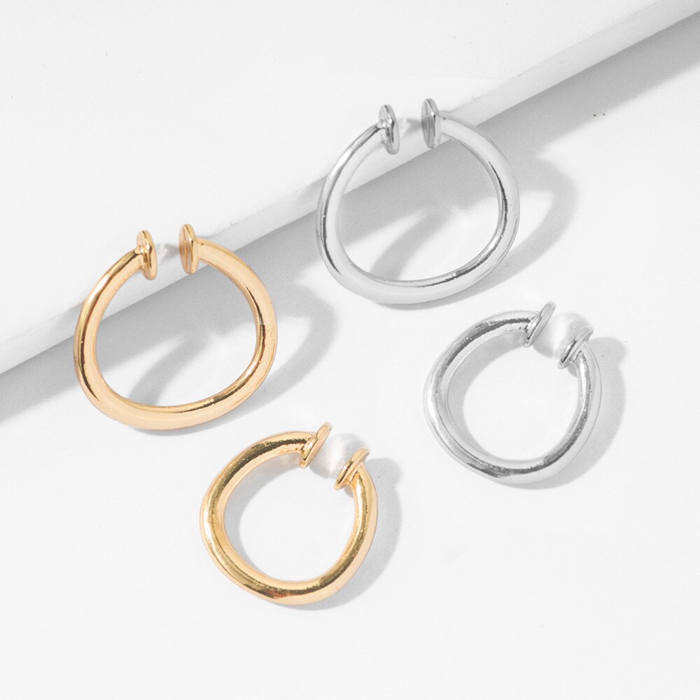 2020 moda ouro prata cor orelha manguito clip em brincos punk rock assimetria círculo não brincos perfurados para mulheres festa jóias