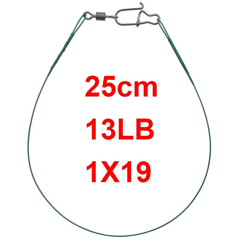 50 stk grøn nylonbelagt rustfrit stål fiskesnøre wire ledere 20cm 25cm spor fiske stål wire test 13lb 20lb 26lb: 25cm 13lb 1 x 19