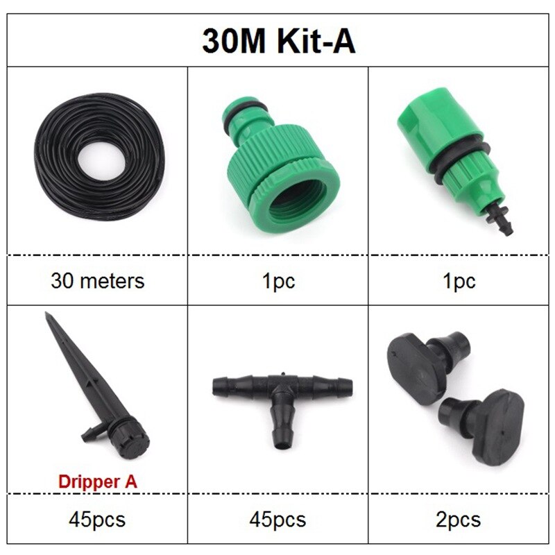 10M 20M 30M Micro Drip Irrigation System Automatic Watering Kits Garden Irrigation With Adjustable Dripper: 30M Kit-A