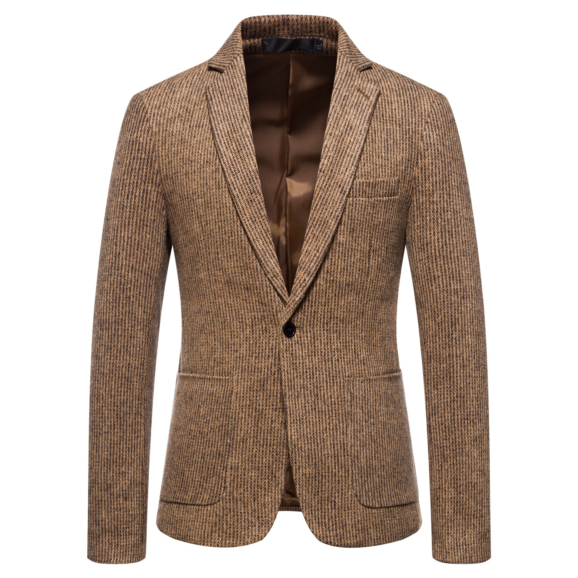 2022 nowa jesienna i zimowa moda męska solidny kolor garnitur koreańskiej wersji slim garnitur w stylu business casual wełniany płaszcz mężczyzn: Khaki / XXXL