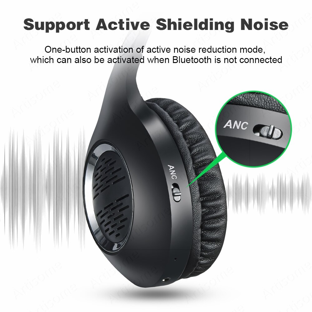 ANC Headphones Wireless Bluetooth Headphones Active Noise Cancelling Gaming Headset For Phone Support Wired Connection With Mic