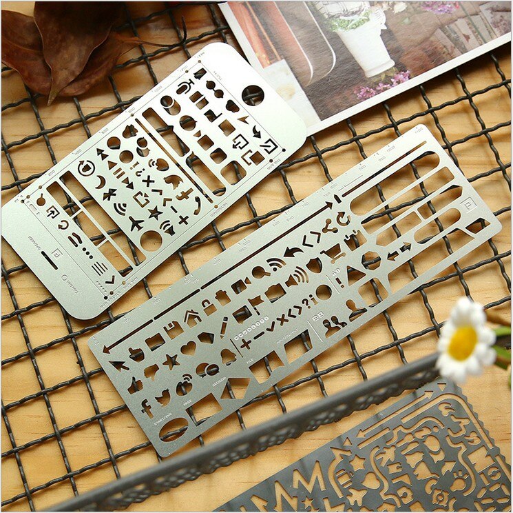 Notitieboekje diy accessoire metalen liniaal uitgeholde tekenliniaal nieuwigheid diverse katten sjabloon liniaal