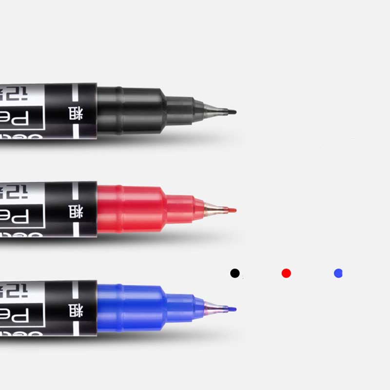 3 unids/set marcador permanente de doble punta negro/azul/rojo rotulador de punta fina impermeable para escuela suministros de oficina papelería para estudiantes