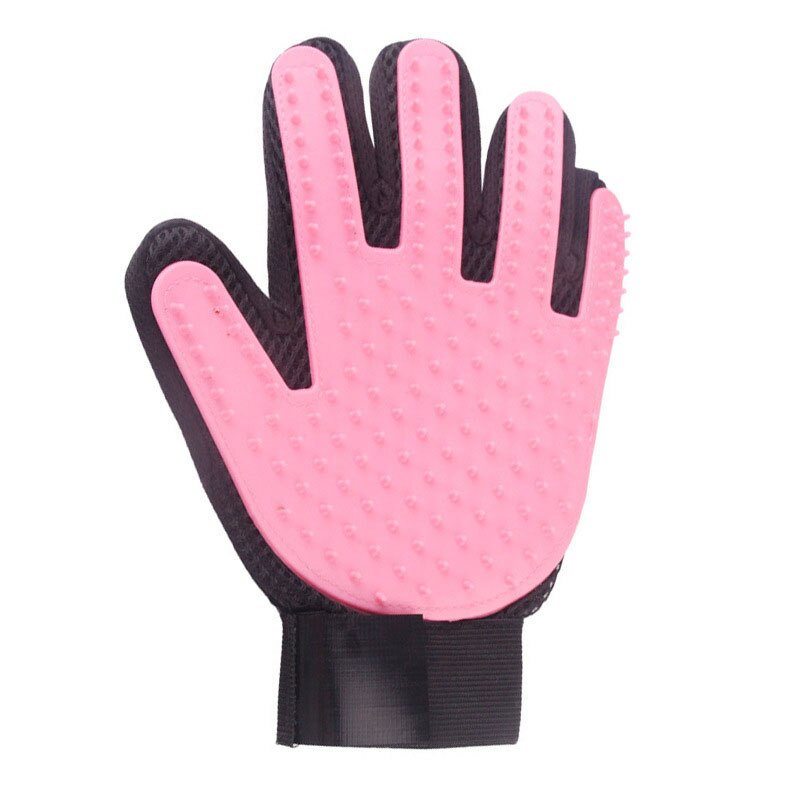 Guante de silicona para el cuidado de mascotas, cepillo para perros, peine, guantes para el pelo, suministros de limpieza para el baño, peines de goma para animales, 1 unidad: Pink left hand