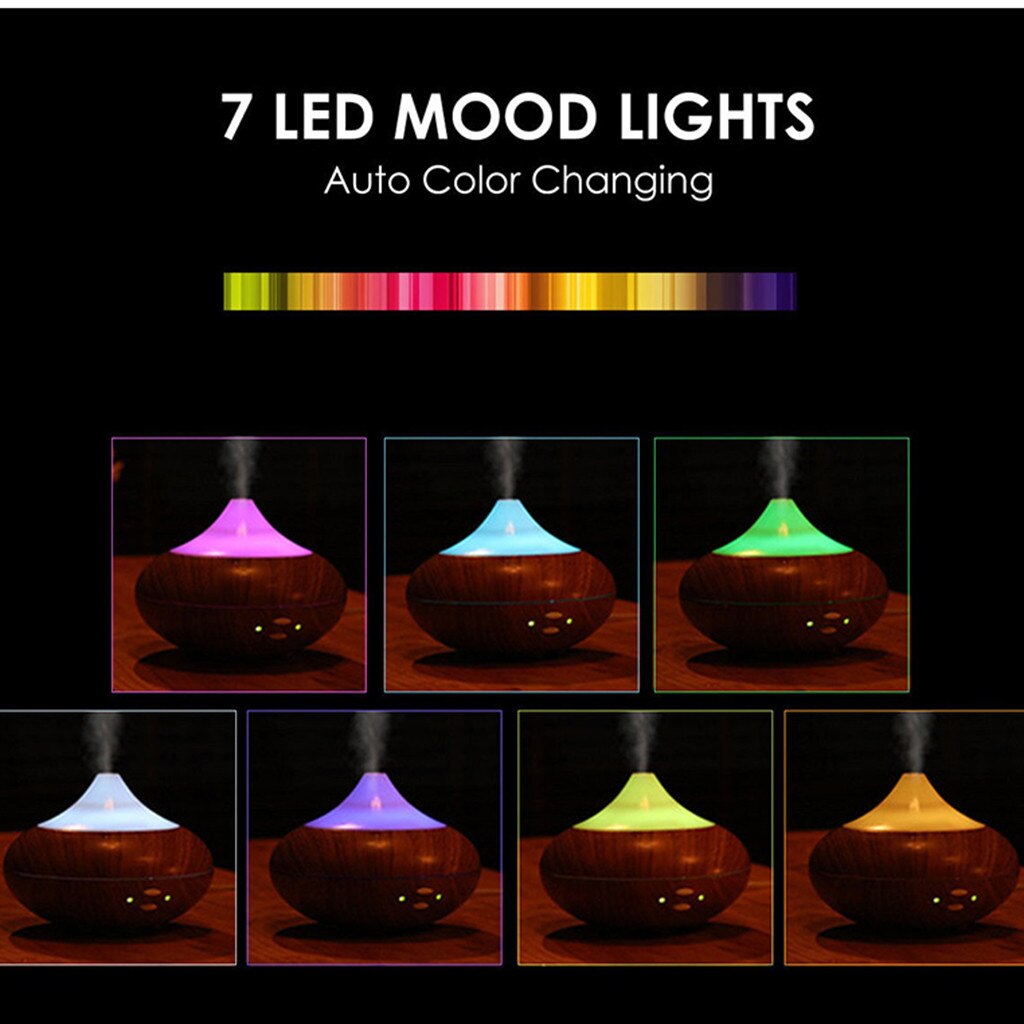 40# 300ml Wood Grain Humidifier Led Ultrasonic Aroma Diffuser Air Aromatherapy Essential Oil Diffuser With 7 Colors Led Light