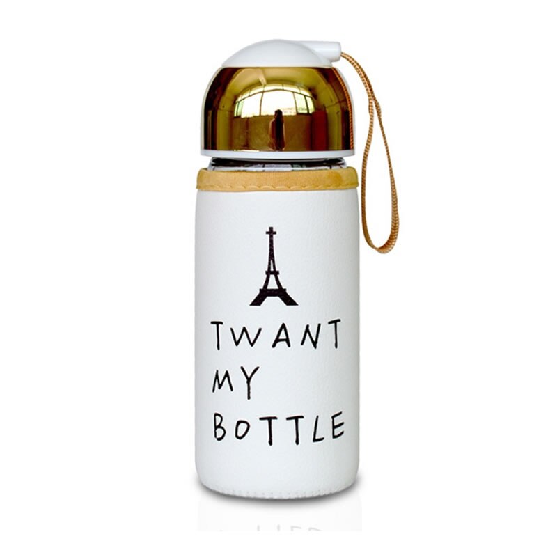 Upspirit 420mL Golden Glass Bottle with Cover Water Drinking Kettle Tumbler Portable Travel Tour Sport Protein Shaker Drinkware: Eiffel Tower