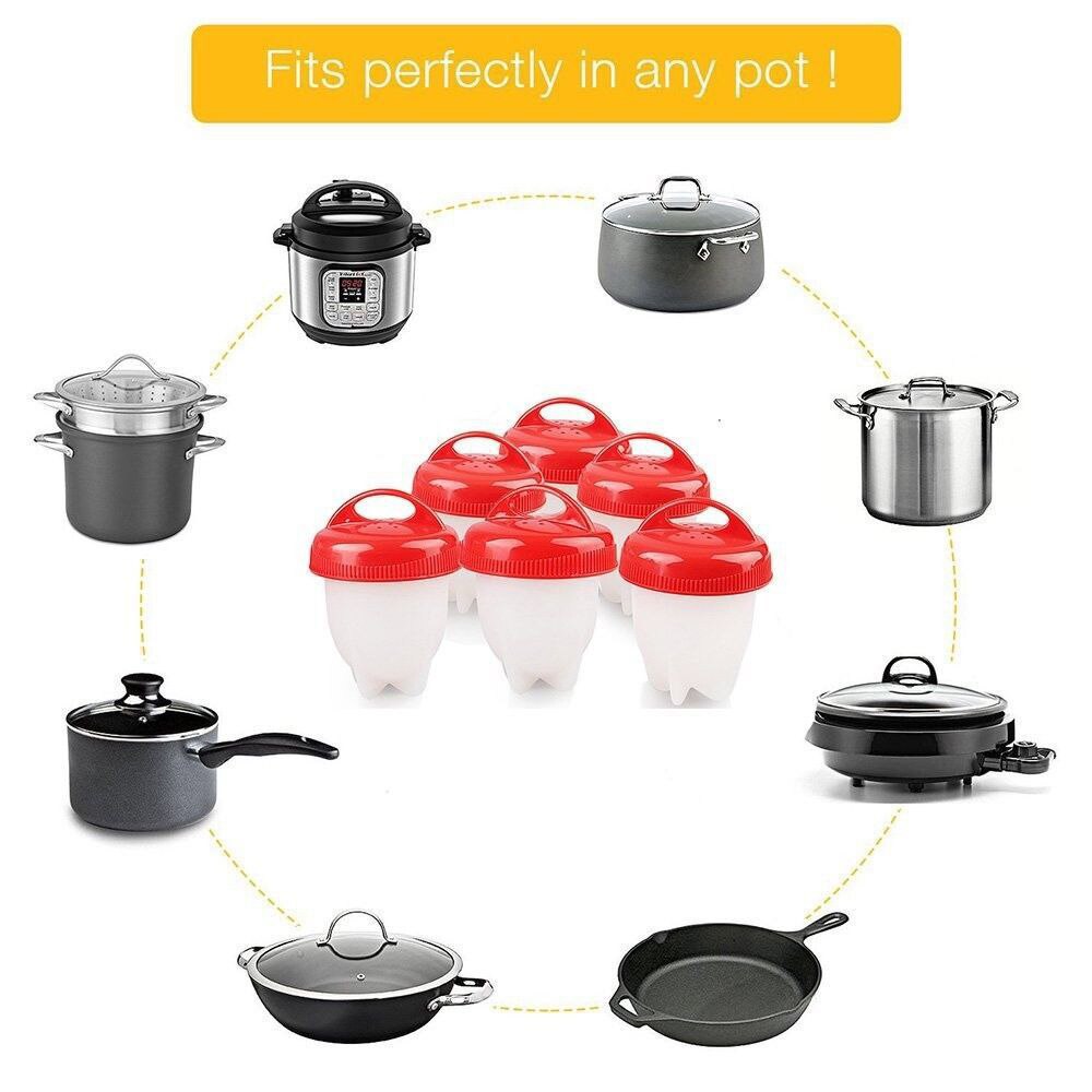 6pcs Hard Boiled Egg Cooker Without Shell Egg Maker BPA Free Non-Stick Fast Poaching For Family Breakfast Kitchen Accessories