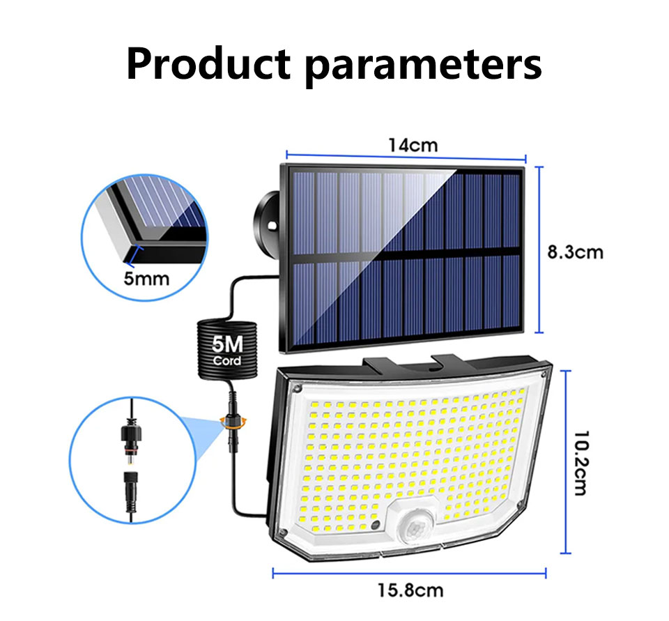 Buitenverlichting op zonne-energie met bewegingssensor, 238 led-schijnwerpers op zonne-energie met schemeringssensor, beveiligingsspots op zonne-energie voor hotels: Default Title