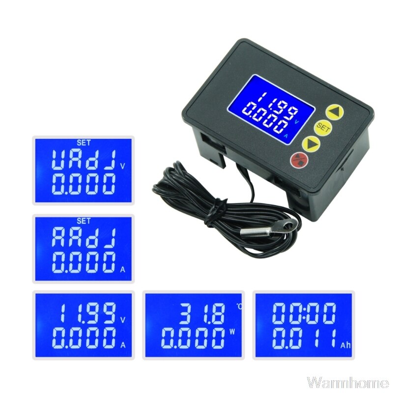 Dc 0-100v 10a 1000w effektmåler digital voltmeter amperemeter wattmeter kumulativ tidskapacitet med termometer 5v 12v 24v o01 20