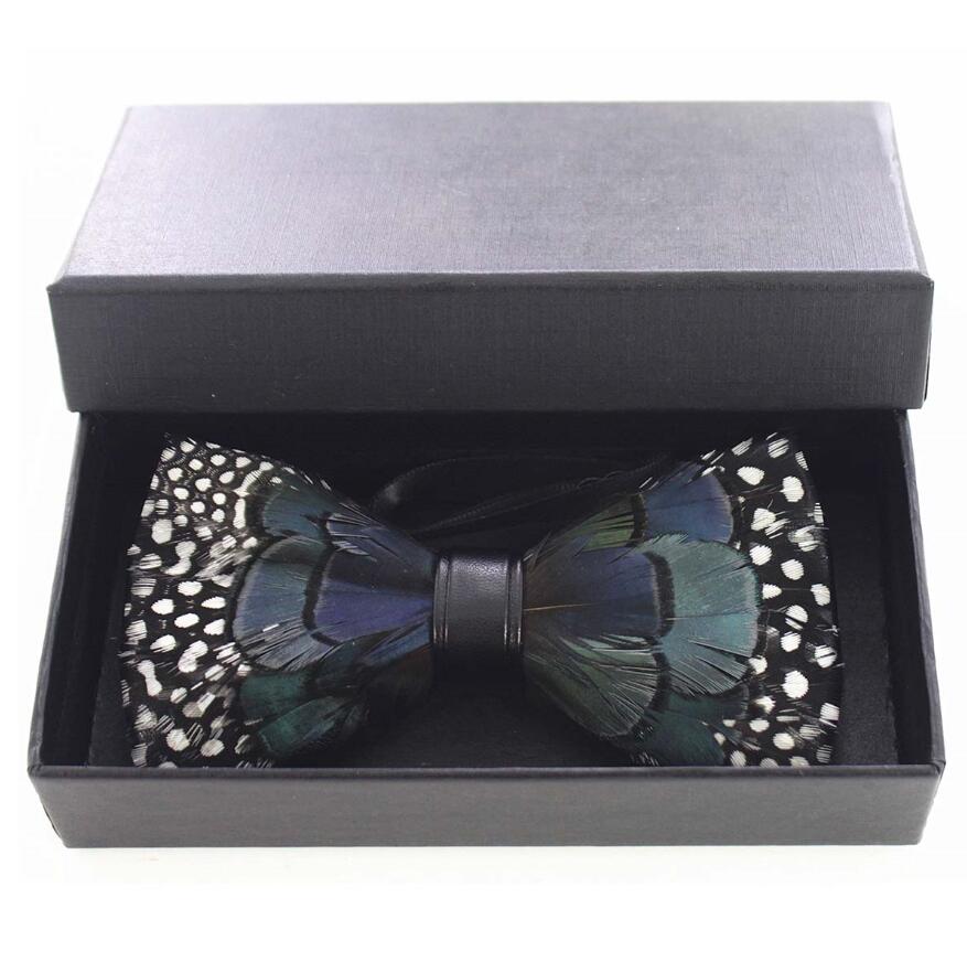 Ricnais – nœud papillon en cuir et plume pour homme, fait à la main, avec boîte , accessoires pour fête de mariage: 17