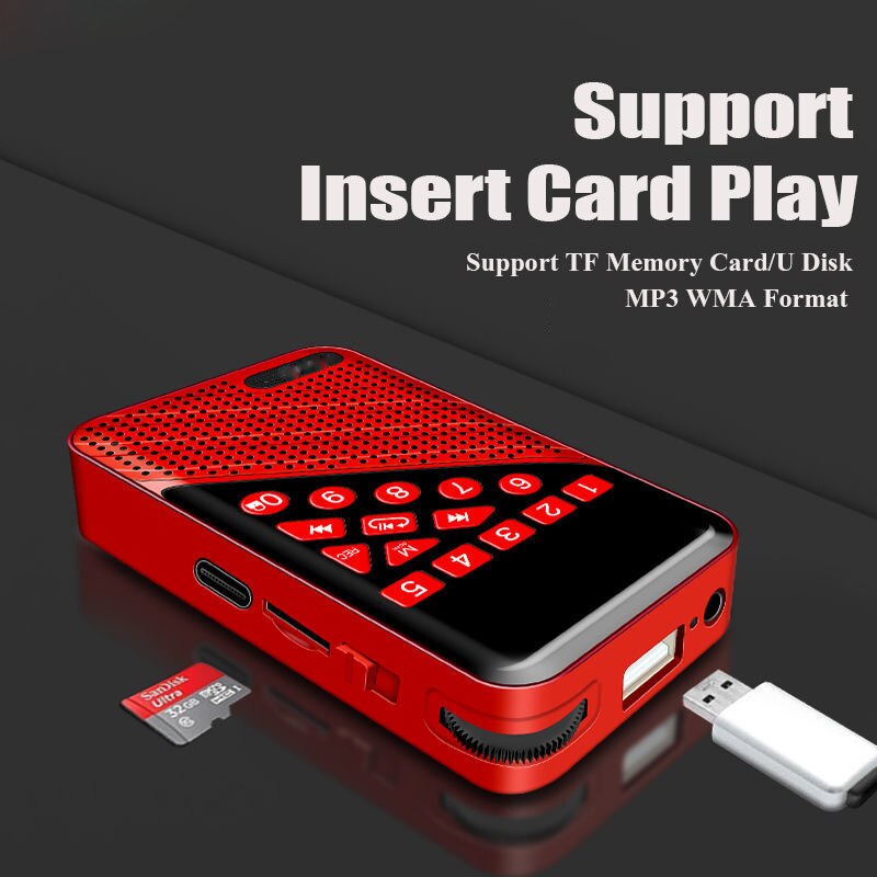 Mini Portable FM Radio Bluetooth 5.0 Music Player Handheld Rechargeable Digital Radios Support Recording TF Card U Disk Play