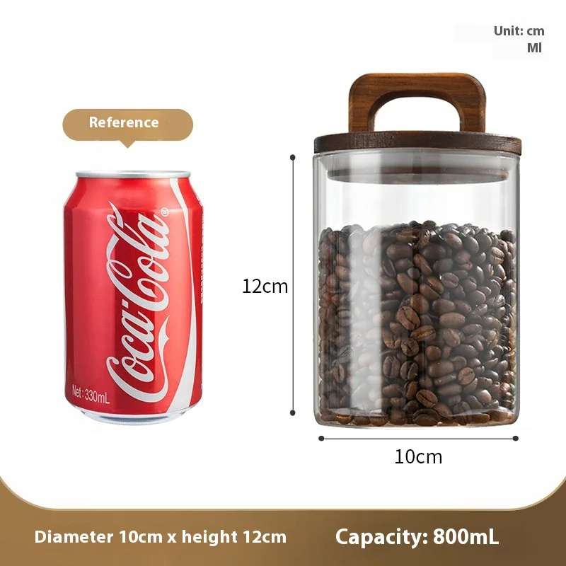 Tarro sellado de vidrio para granos de café con tapa de madera, tarros transparentes para granos de té, dulces, contenedores de almacenamiento de alimentos, botellas de almacenamiento de cocina
