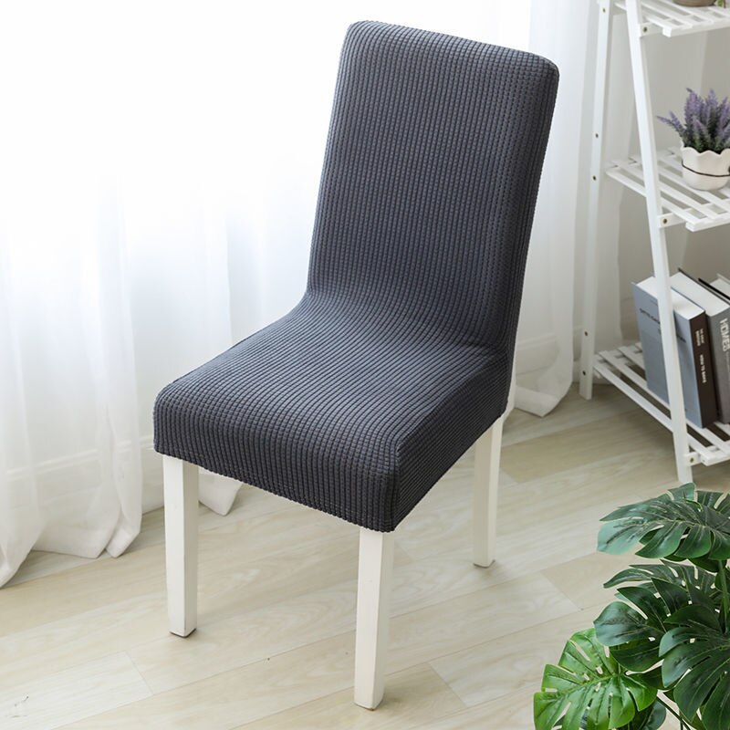 Einfarbig Stuhl Abdeckung Gestrickte stoff Stretch Elastische Hussen Stuhl Abdeckungen Für Esszimmer Küche Hochzeit Bankett Hotel: dark grey