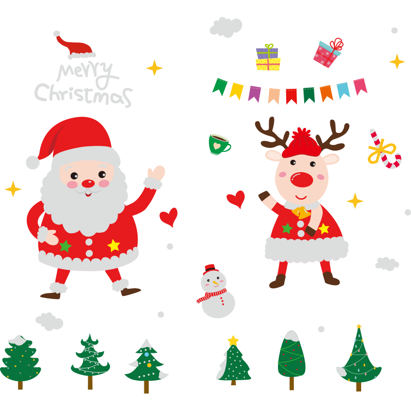 [shijuekongjian] Father Christmas Window Stickers DIY Deer Tree Wall Decals for Living Room Shop Glass Year Decoration: Default Title