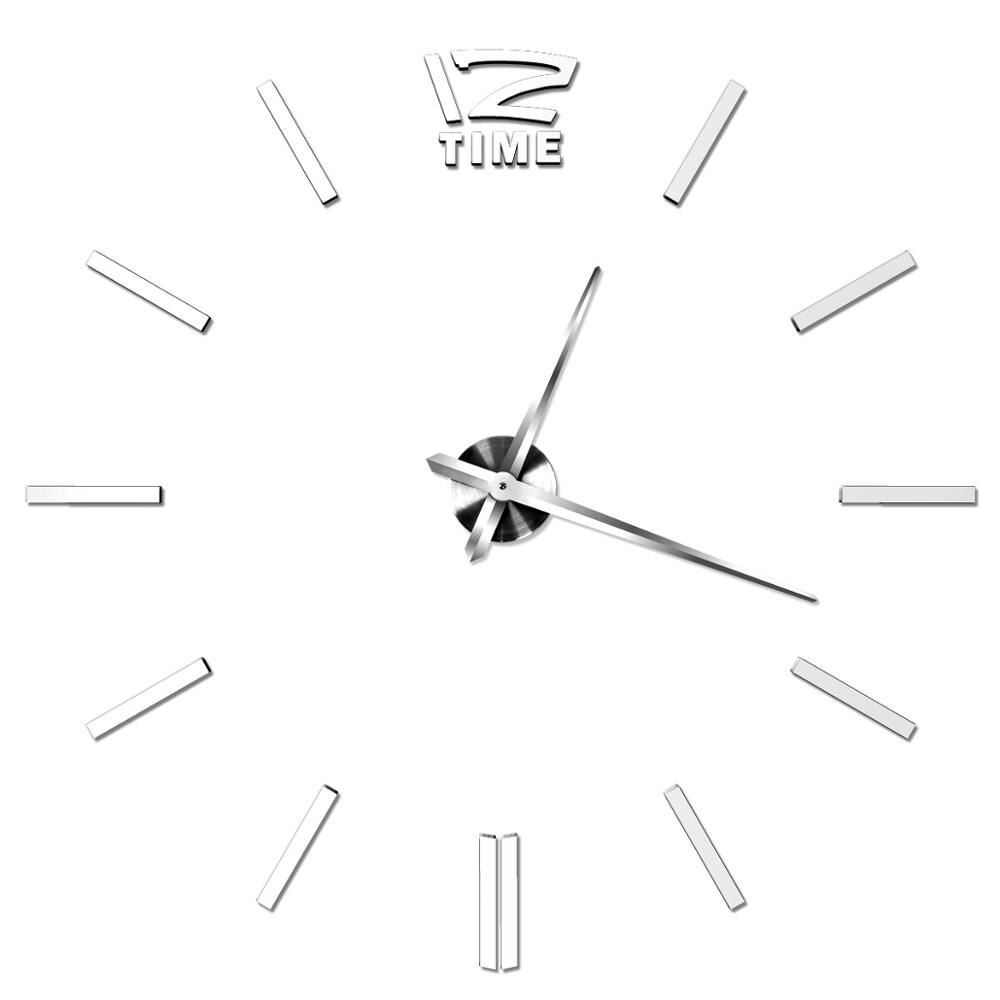 47 Inch Grote 3D Wandklok Horloge 3D Diy Klokken Silent Acryl Spiegel Stickers Woonkamer Decor Quartz Naald Moderne: 47 inch Silver