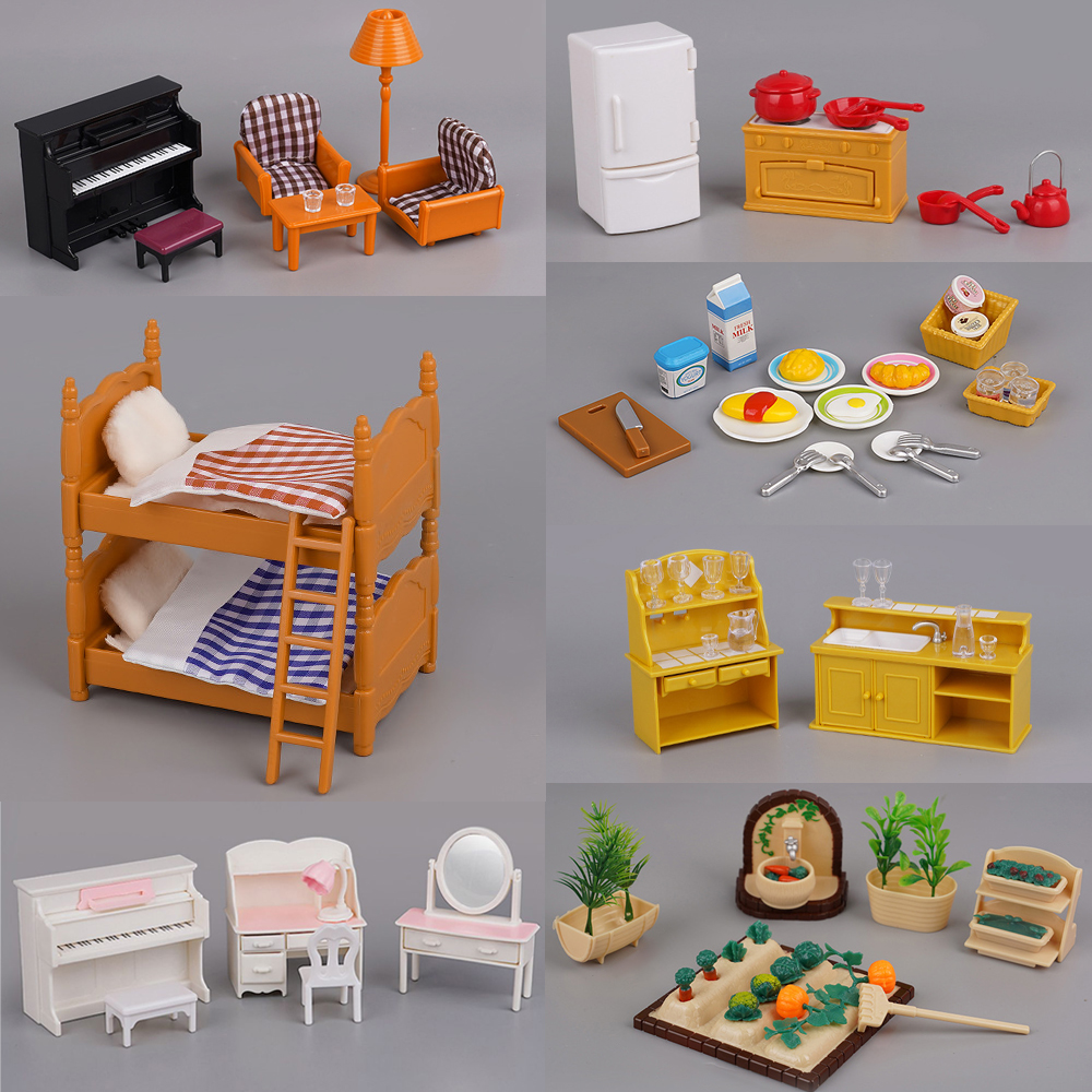Miniature Furniture 1:12 Dollhouse Kitchen Livingroom Bedroom Set DIY Scene Doll Play Decoration Girl Toy House