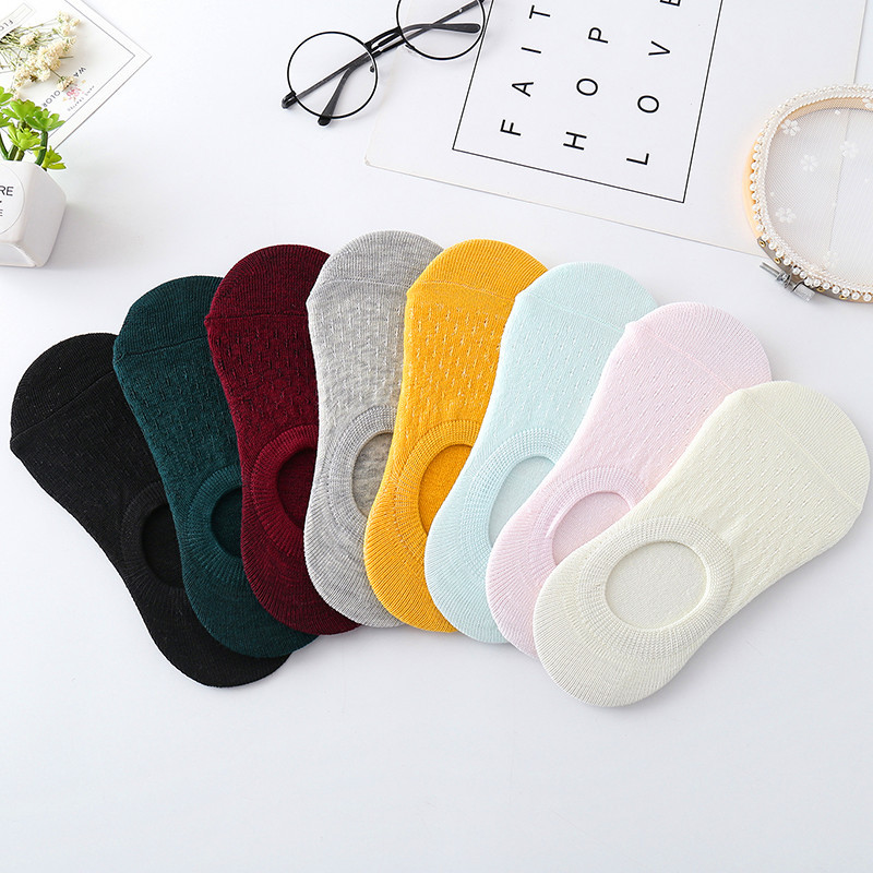 10 Pieces 5 Pairs Women Sock Slippers Set Solid Color Invisible Boat Socks Breathable Non-slip Silicone No Show Short Ankle Sock