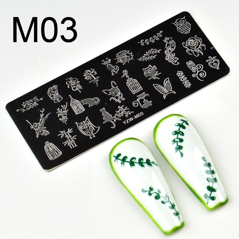 1pc rektangulära nagelstämplingsmallar blomma kärleksdjur 10 x 4cm bildplattor i rostfritt stål polish manikyr stencil: M03